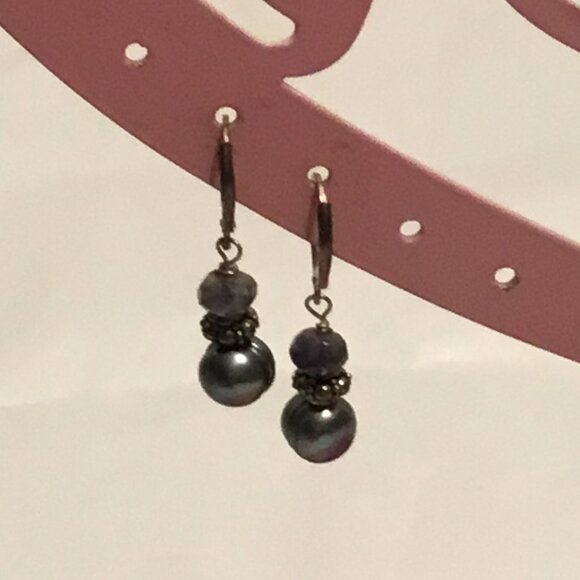 Vintage & gorgeous sterling silver Tahitian pearl clip on earrings - Picture 7 of 15